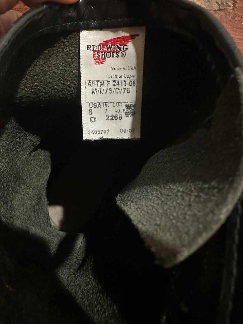Red Wing (レッドウィング) 2268 11" Engineer Boots (Steel-toe) ブラック (Black) ブラック・クローム (Black Chrome) ブラック・ネオプレーン・コードソール (Black Neoprene Cord) used boots - tag_1 view