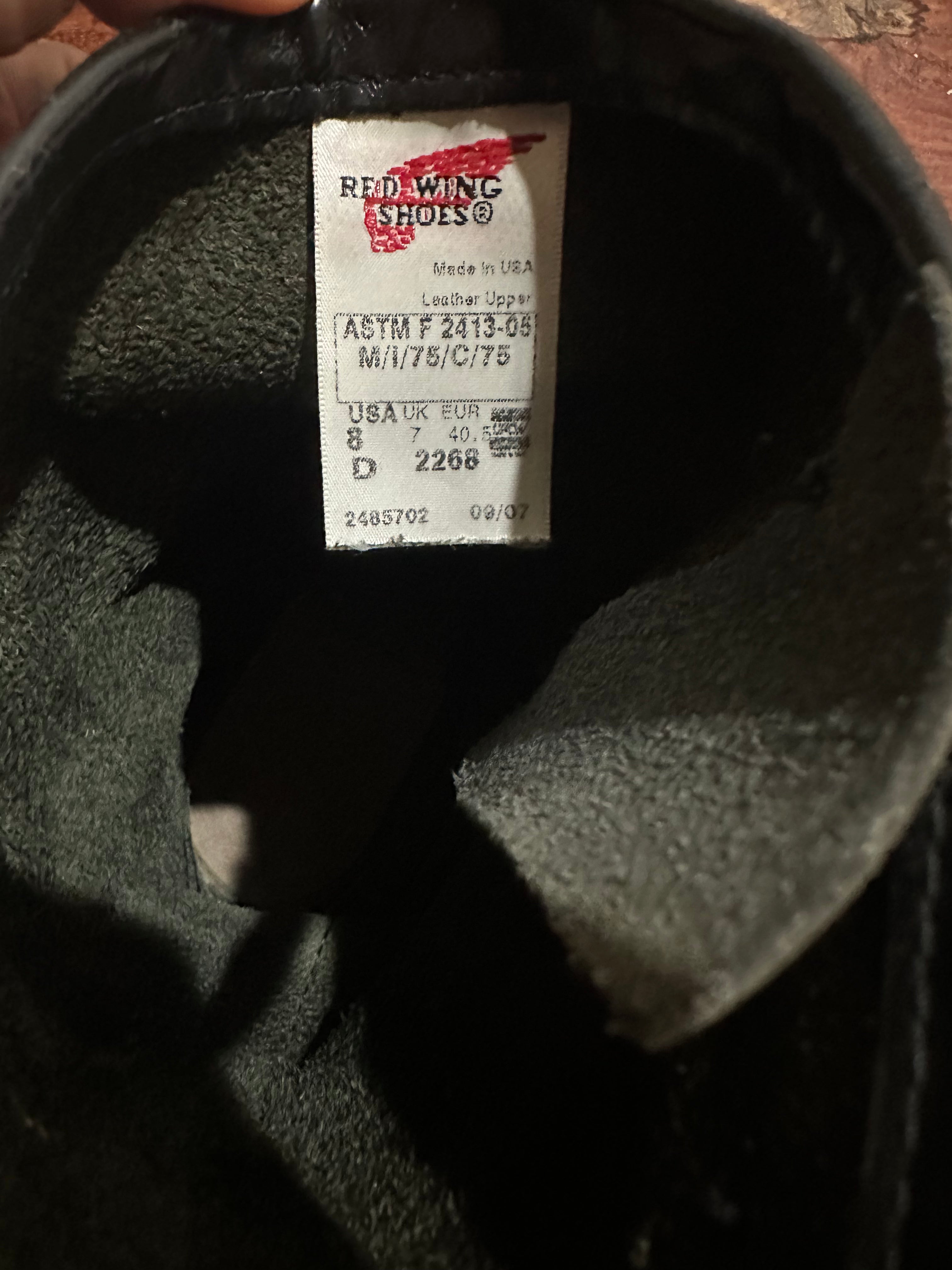 Red Wing (レッドウィング) 2268 11" Engineer Boots (Steel-toe) ブラック (Black) ブラック・クローム (Black Chrome) ブラック・ネオプレーン・コードソール (Black Neoprene Cord) used boots - tag_1 view