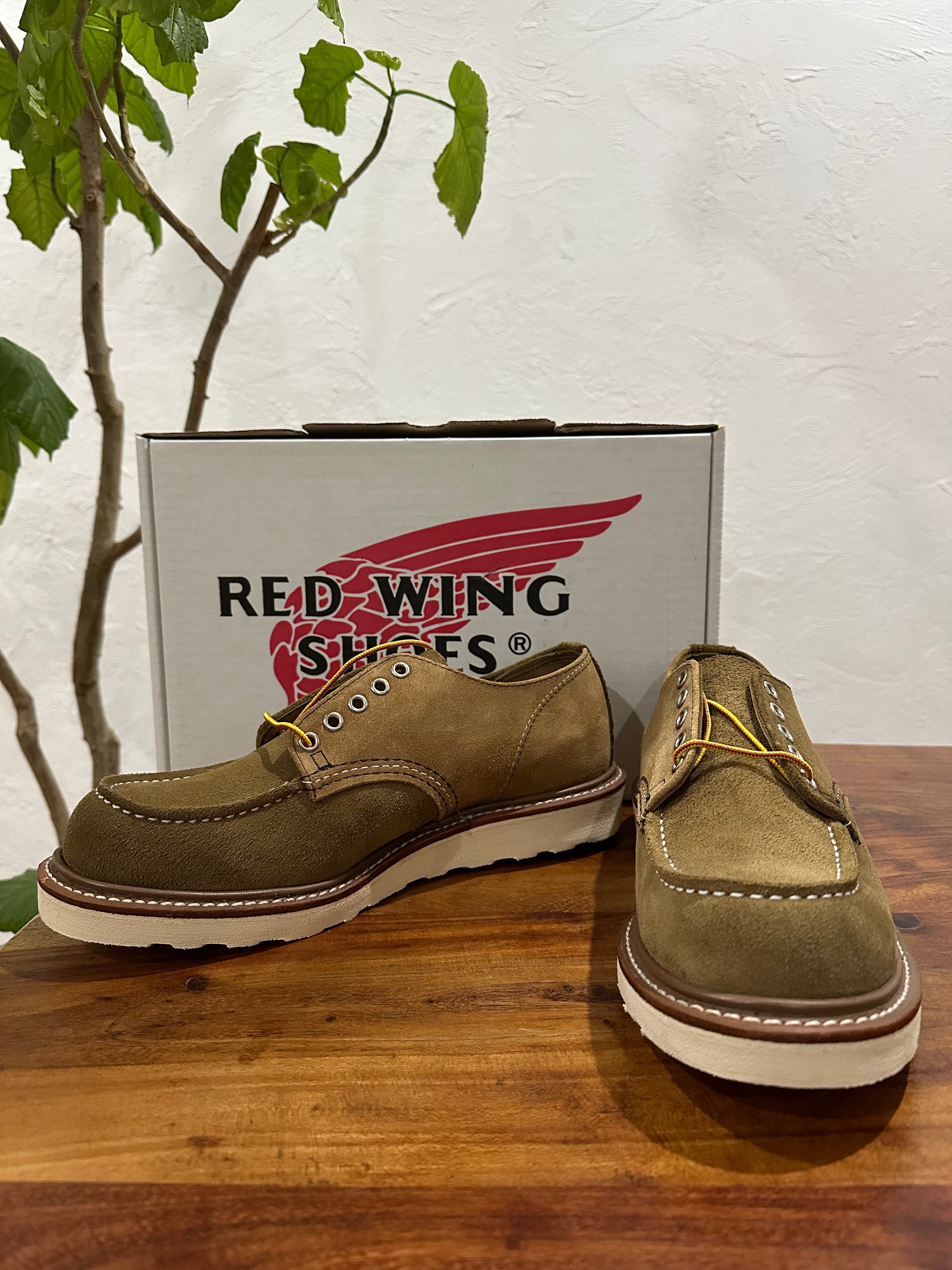 Red Wing (レッドウィング) 3113 Shop Moc Oxford (Engineered Garments Collab) ベージュ (Beige) / マルチカラー キャメル・マルチレザー (Camel Multi Leather) / ミュールスキナー / オリーブモハヴェ ビブラム・ミニラグソール (Vibram Mini-Lug) used boots - fr_2 view