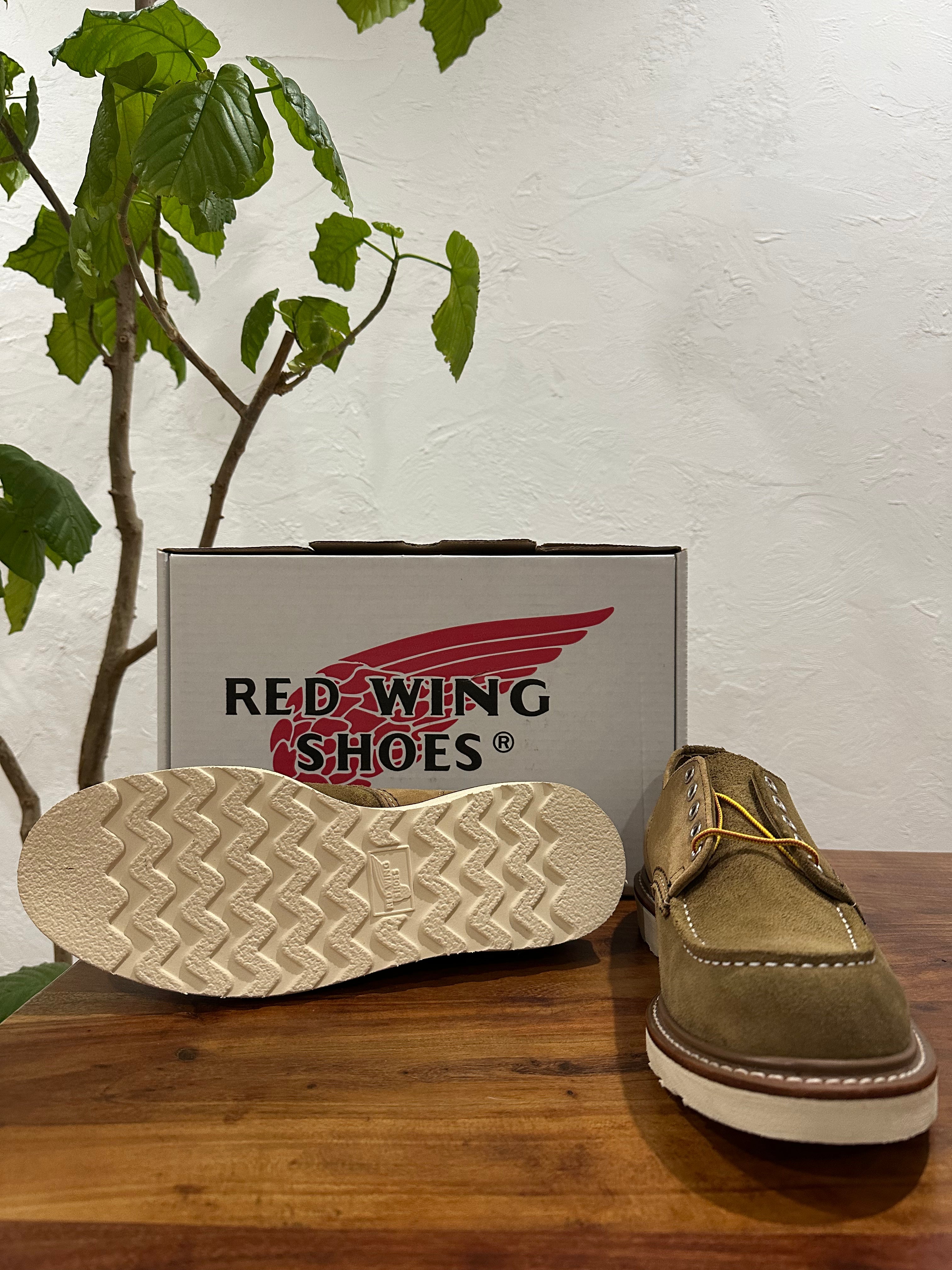 Red Wing (レッドウィング) 3113 Shop Moc Oxford (Engineered Garments Collab) ベージュ (Beige) / マルチカラー キャメル・マルチレザー (Camel Multi Leather) / ミュールスキナー / オリーブモハヴェ ビブラム・ミニラグソール (Vibram Mini-Lug) used boots - fr_3 view
