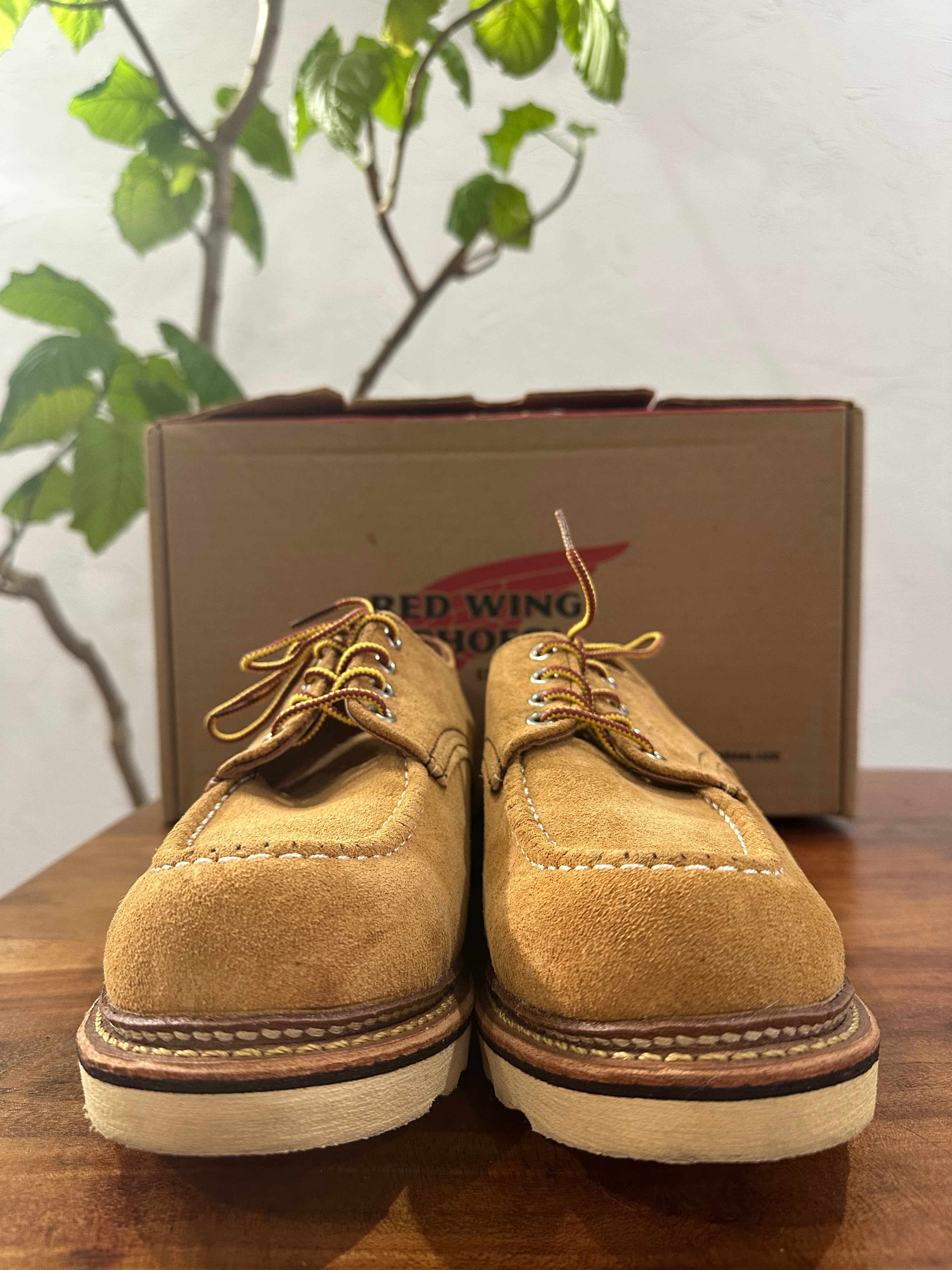 Red Wing (レッドウィング) 8105 Work Oxford (Moc Toe) ベージュ (Beige) メイズ・アビレーン・ラフアウト (Maize Abilene Roughout) トラクショントレッドソール (Traction Tred Sole) used boots - toe_1 view