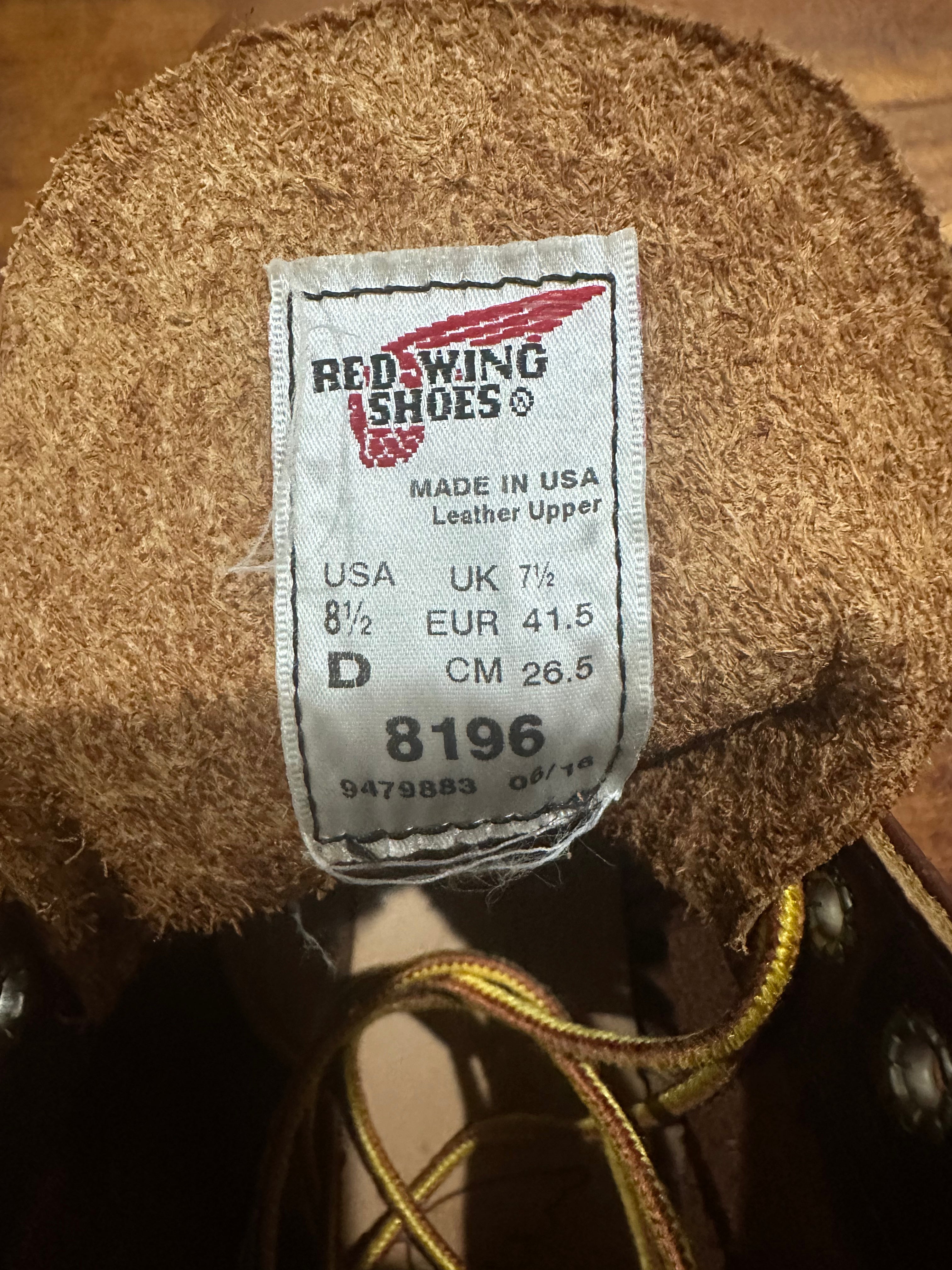 Red Wing (レッドウィング) 8196 Classic Work 6-Inch Round Toe ブラウン (Brown) ブライアー・オイルスリック (Briar Oil Slick) トラクショントレッド・ソール (Traction Tred Sole) used boots - tag_1 view