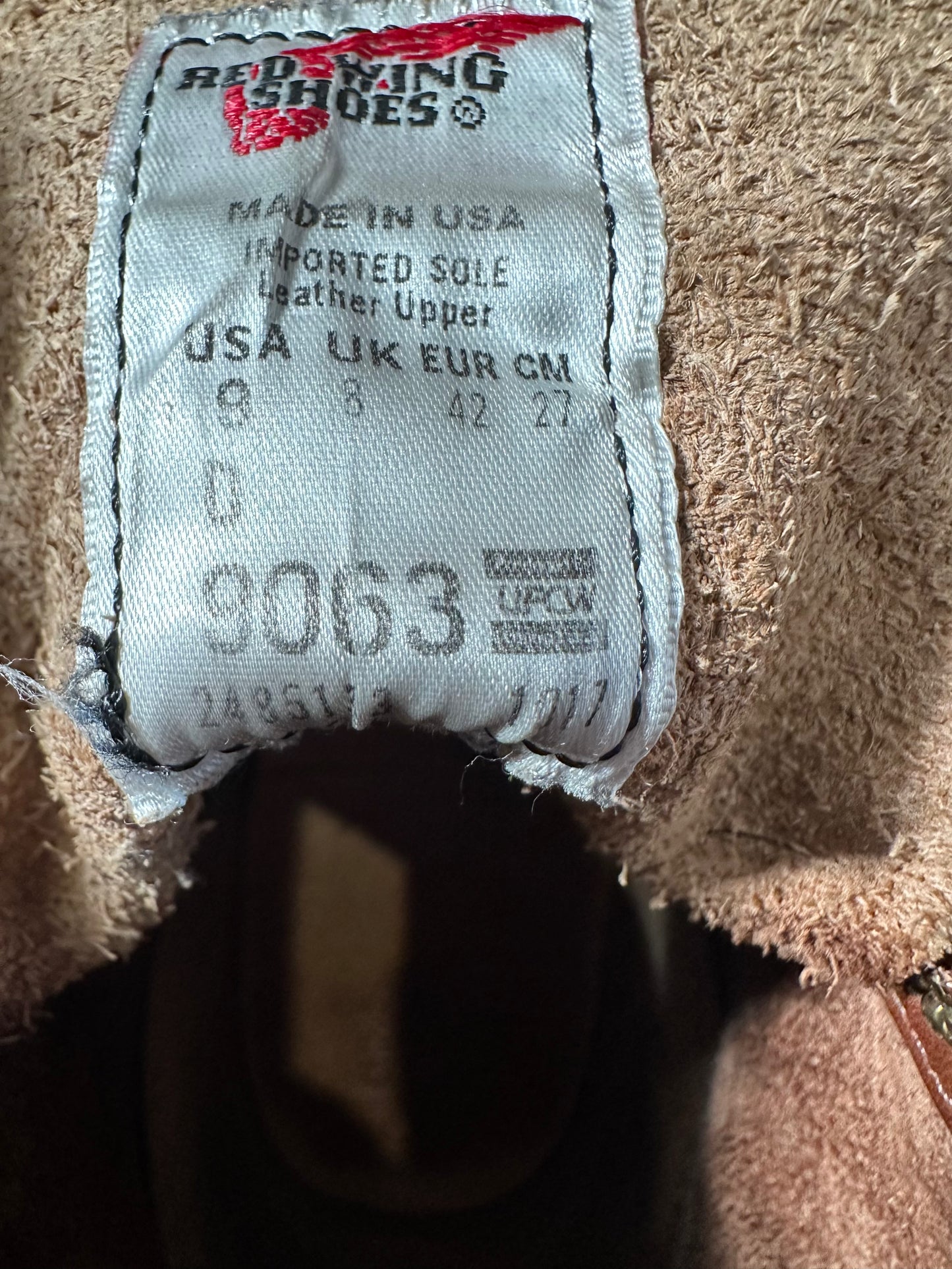 Red Wing (レッドウィング) 9063 Beckman "Flatbox" チーク (Teak) ティーク・フェザーストーン (Teak "Featherstone") グロコード・メダリオン (Gro Cord Medallion) used boots - tag_1 view