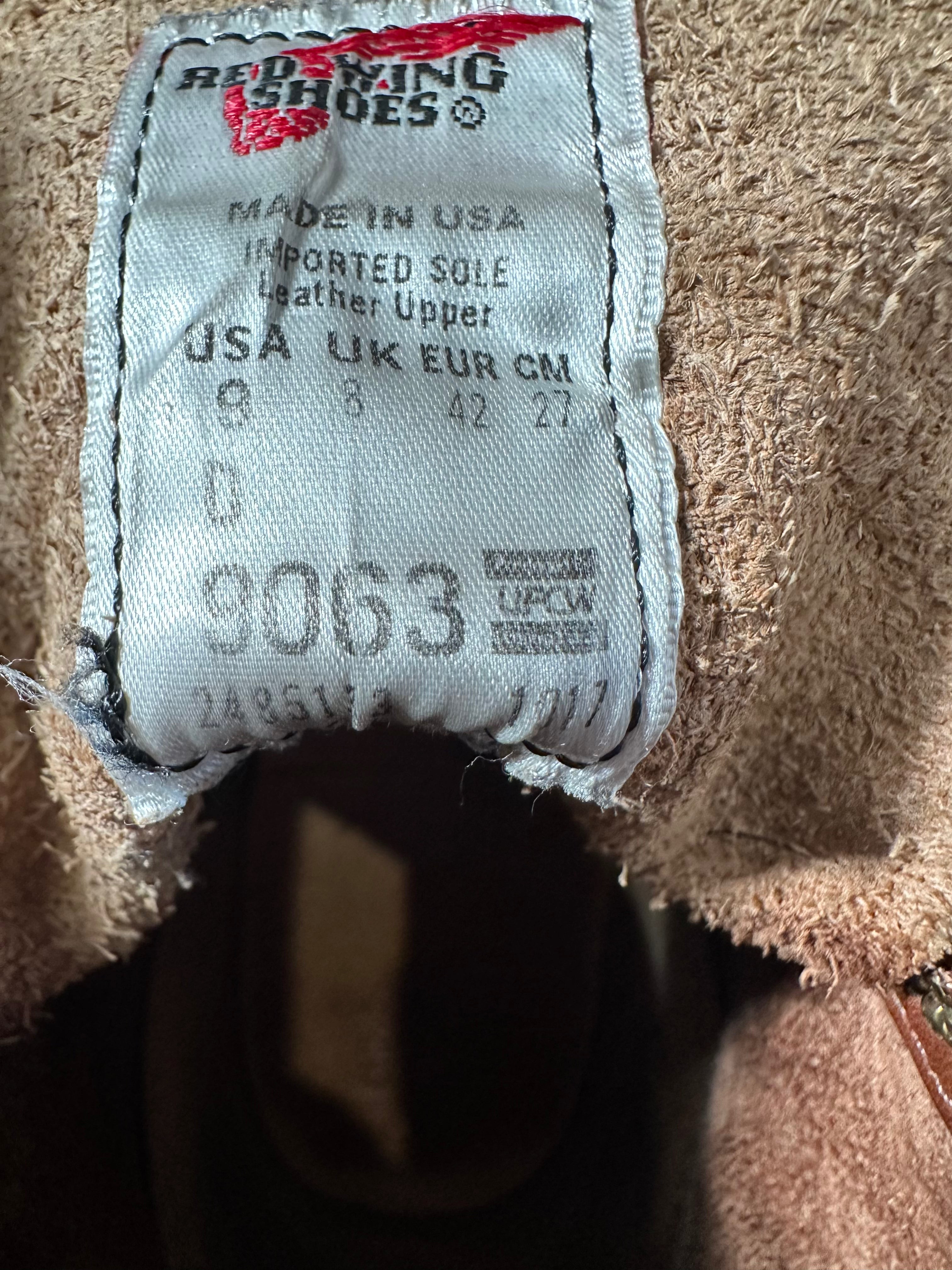 Red Wing (レッドウィング) 9063 Beckman "Flatbox" チーク (Teak) ティーク・フェザーストーン (Teak "Featherstone") グロコード・メダリオン (Gro Cord Medallion) used boots - tag_1 view