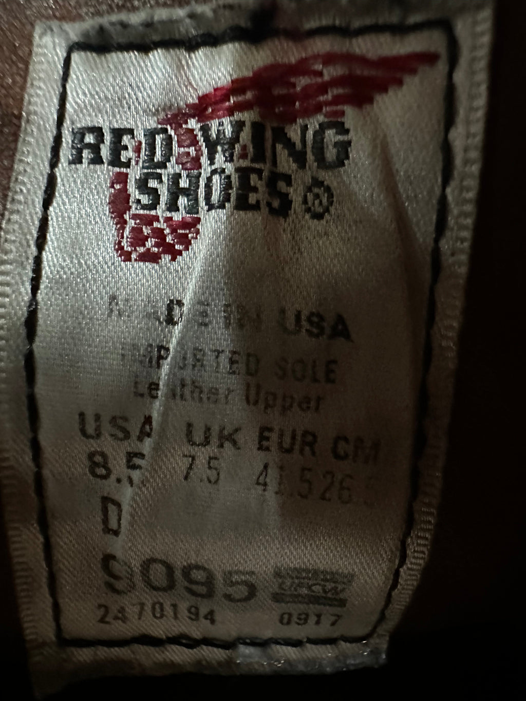 Red Wing (レッドウィング) 9095 Caverly Chukka シガー (Cigar) シガー・エスカイヤ (Cigar "Esquire") グロコード・オン・レザー (Gro Cord on Leather) used boots - tag_1 view