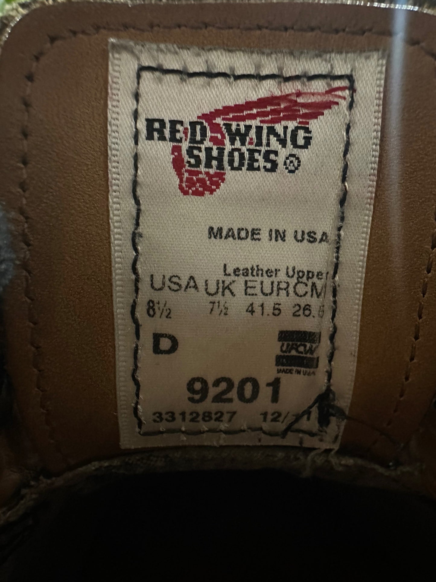 Red Wing (レッドウィング) 9201 Garageman ブラック (Black) ブラック・シャパラル (Black "Chaparral") ブラック・クッションクレープ (Black Cushion Crepe) used boots - tag_1 view