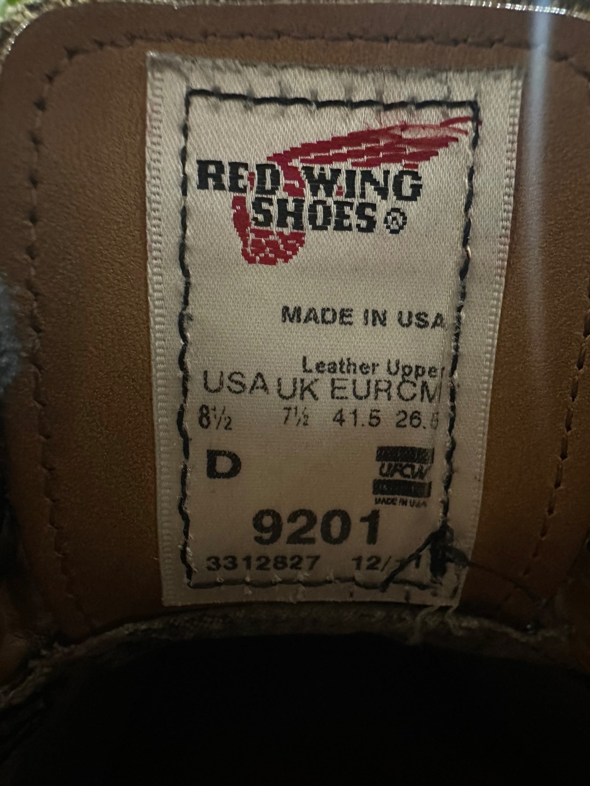 Red Wing (レッドウィング) 9201 Garageman ブラック (Black) ブラック・シャパラル (Black "Chaparral") ブラック・クッションクレープ (Black Cushion Crepe) used boots - tag_1 view