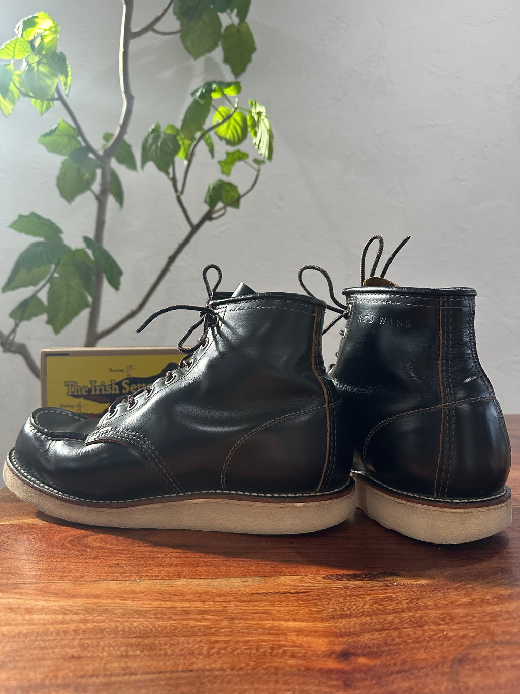 Red Wing (レッドウィング) 9874 Irish Setter 6" Moc Toe ブラック (Black) ブラック「クロンダイク」(Black "Klondike") 茶芯レザー トラクション・トレッド (Traction Tred) ホワイト used boots - back_1 view