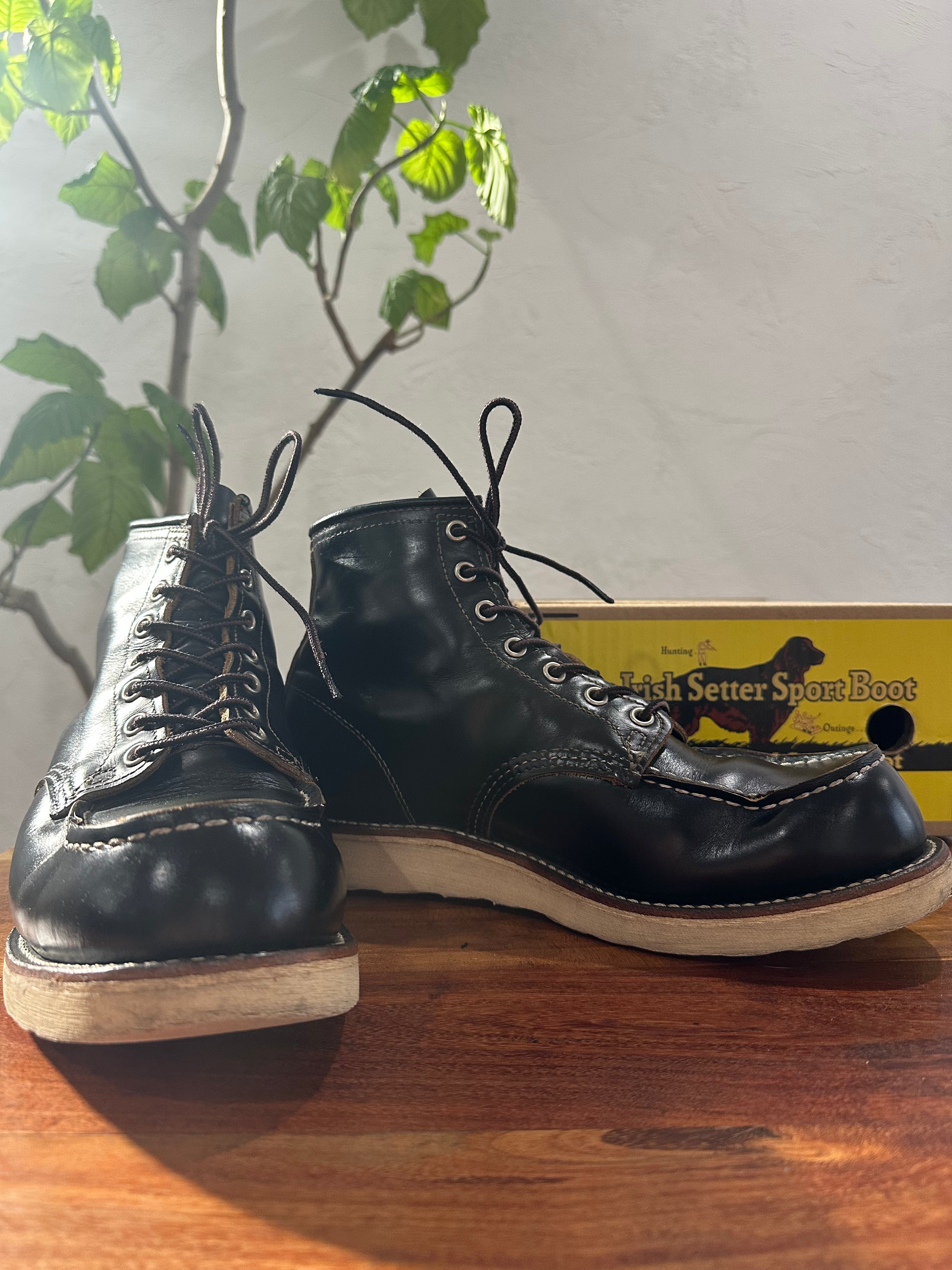 Red Wing (レッドウィング) 9874 Irish Setter 6" Moc Toe ブラック (Black) ブラック「クロンダイク」(Black "Klondike") 茶芯レザー トラクション・トレッド (Traction Tred) ホワイト used boots - fr_1 view