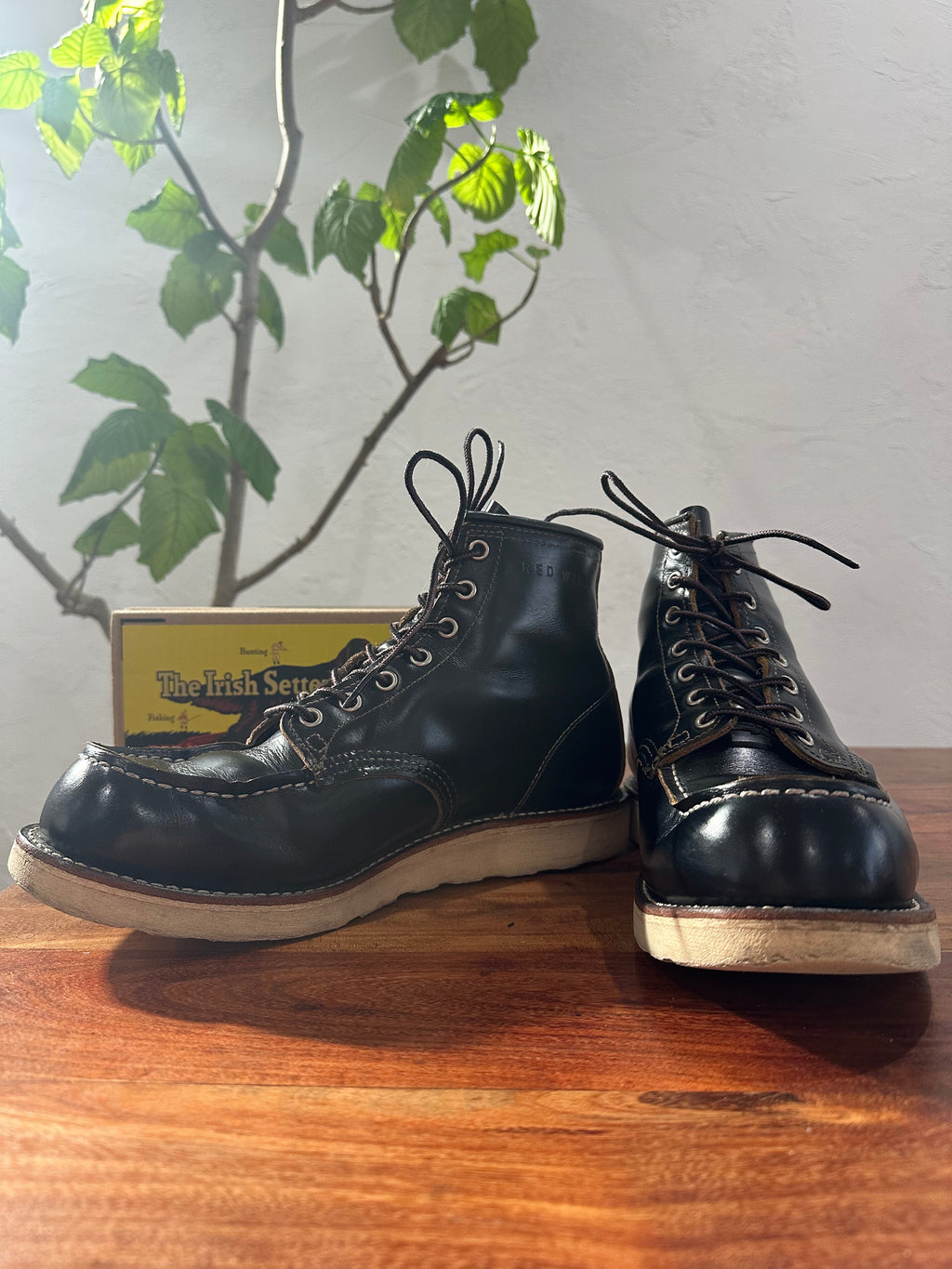 Red Wing (レッドウィング) 9874 Irish Setter 6" Moc Toe ブラック (Black) ブラック「クロンダイク」(Black "Klondike") 茶芯レザー トラクション・トレッド (Traction Tred) ホワイト used boots - fr_2 view