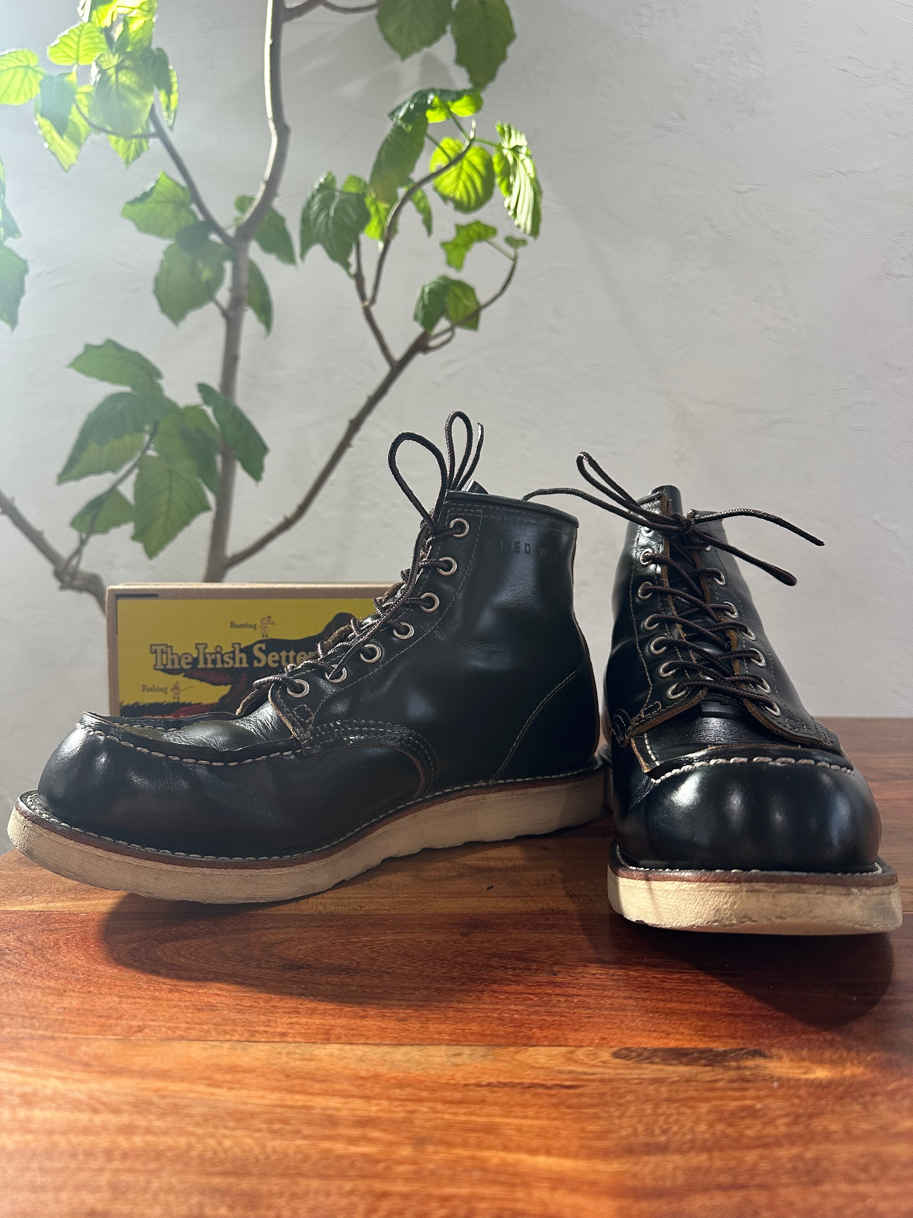 Red Wing (レッドウィング) 9874 Irish Setter 6" Moc Toe ブラック (Black) ブラック「クロンダイク」(Black "Klondike") 茶芯レザー トラクション・トレッド (Traction Tred) ホワイト used boots - fr_2 view