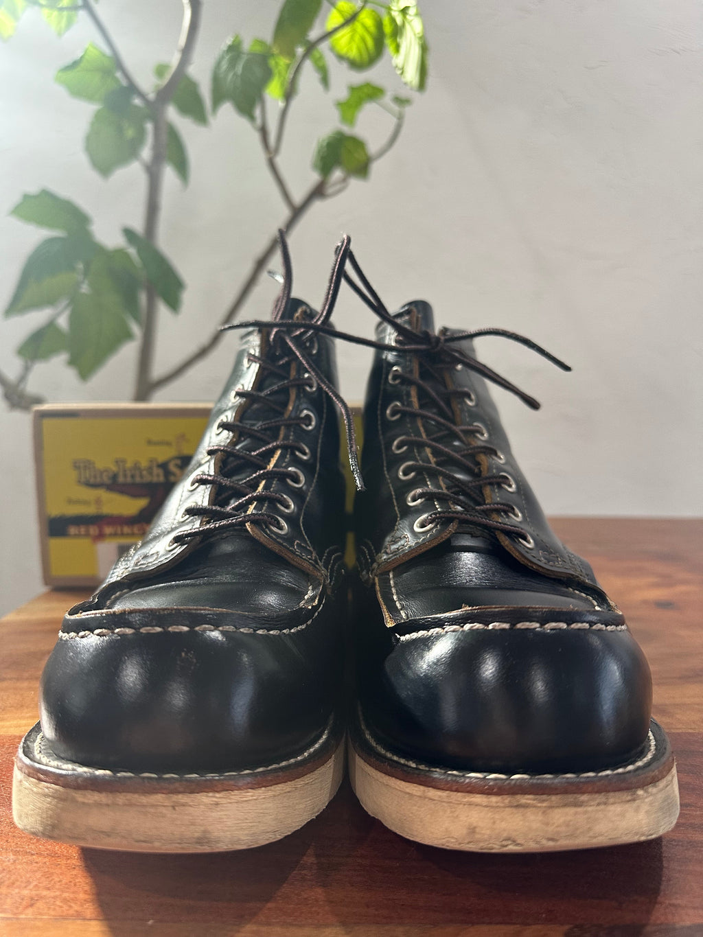 Red Wing (レッドウィング) 9874 Irish Setter 6" Moc Toe ブラック (Black) ブラック「クロンダイク」(Black "Klondike") 茶芯レザー トラクション・トレッド (Traction Tred) ホワイト used boots - toe_1 view